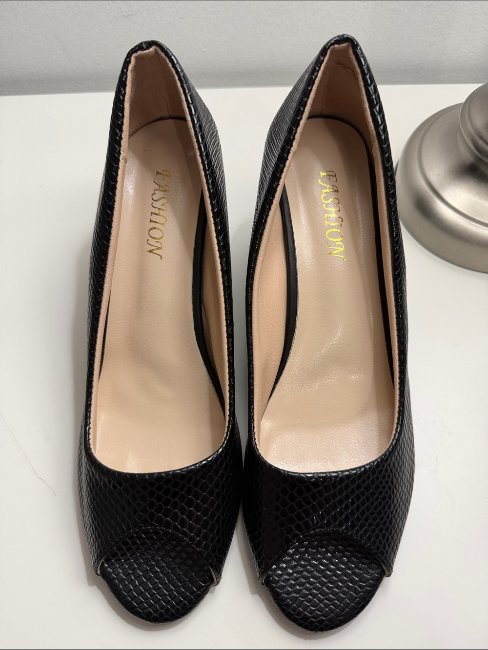 Fashion Women’s Black Peep-Toe Heels - Brand